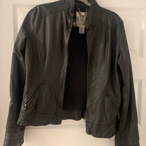 BB DAKOTA black distressed leather jacket size large